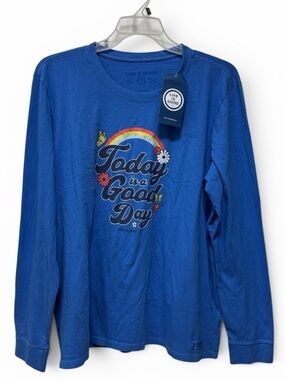 Life Is Good Women XXL Blue Cotton Long Sleeve Graphic T-Shirt Today is good day